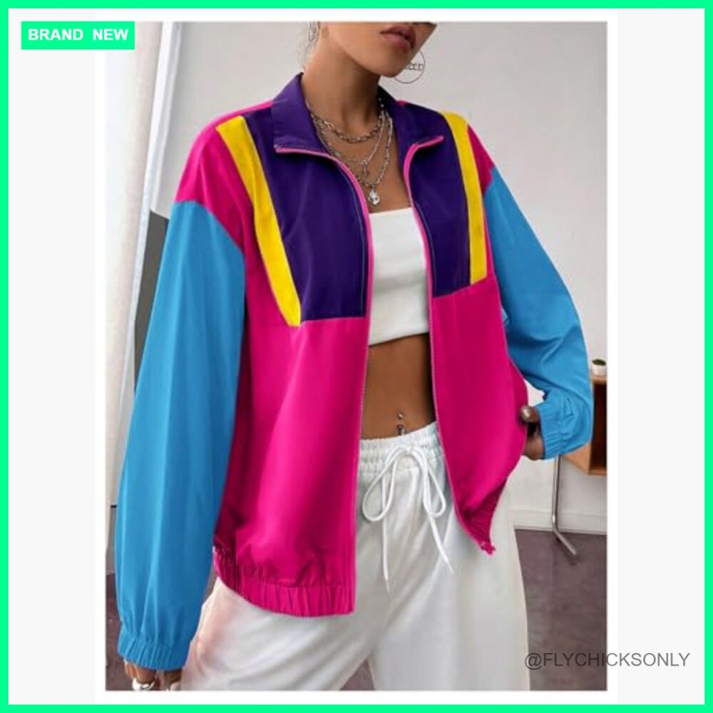 Lightweight Windbreaker Patchwork Zipper Sport Ja… - image 4